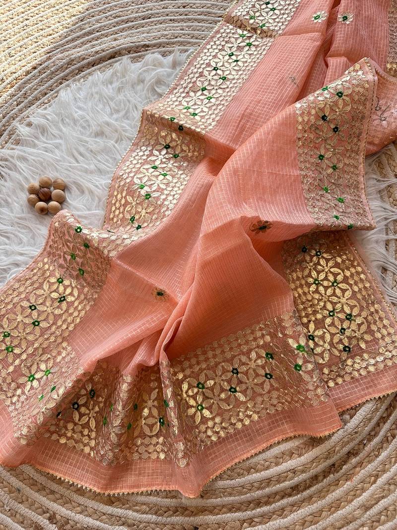 Light pink kota doriya saree for festivals