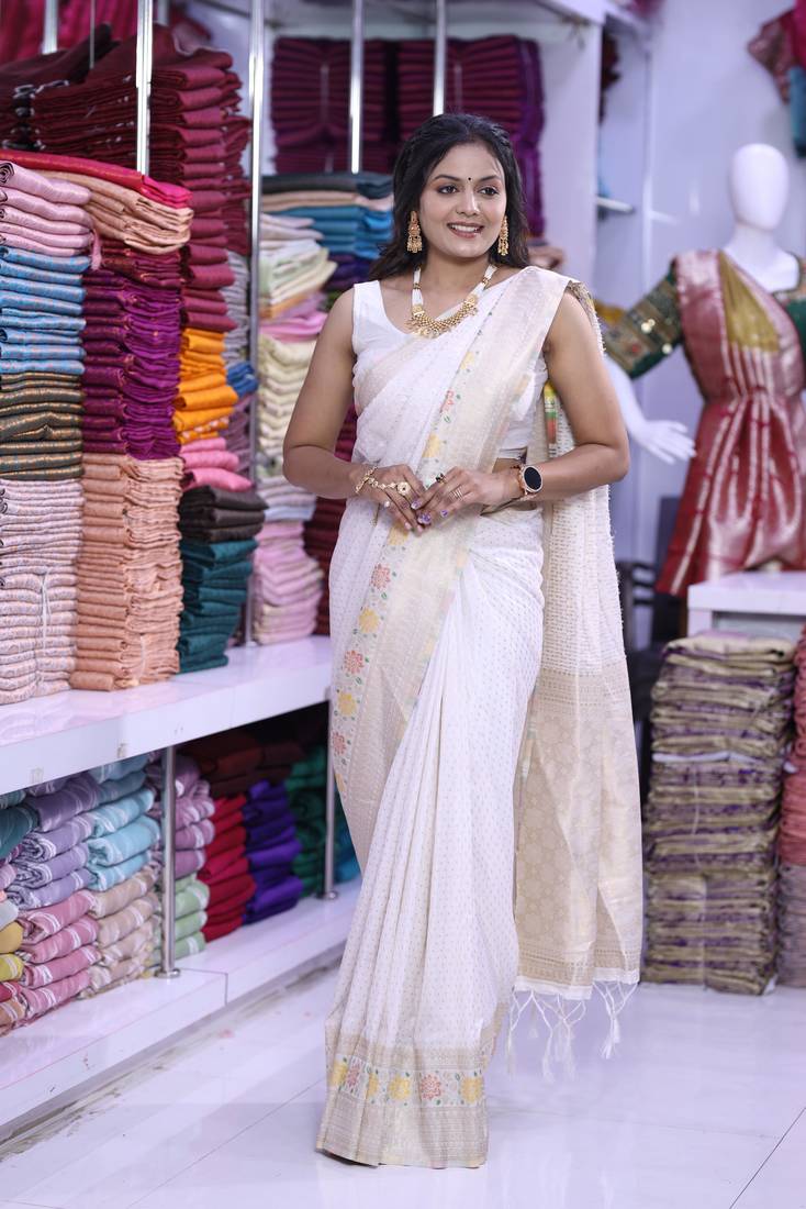 White khadi georgette Saree