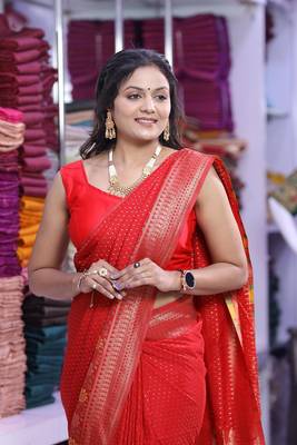 Red khadi georgette Saree 1