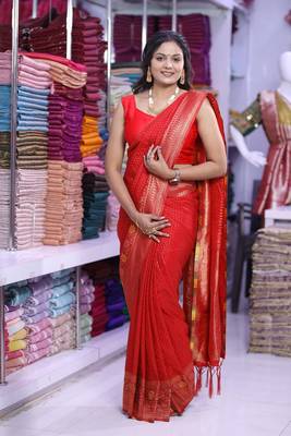 Red khadi georgette Saree 3
