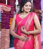 Rani-Pink khadi georgette Saree