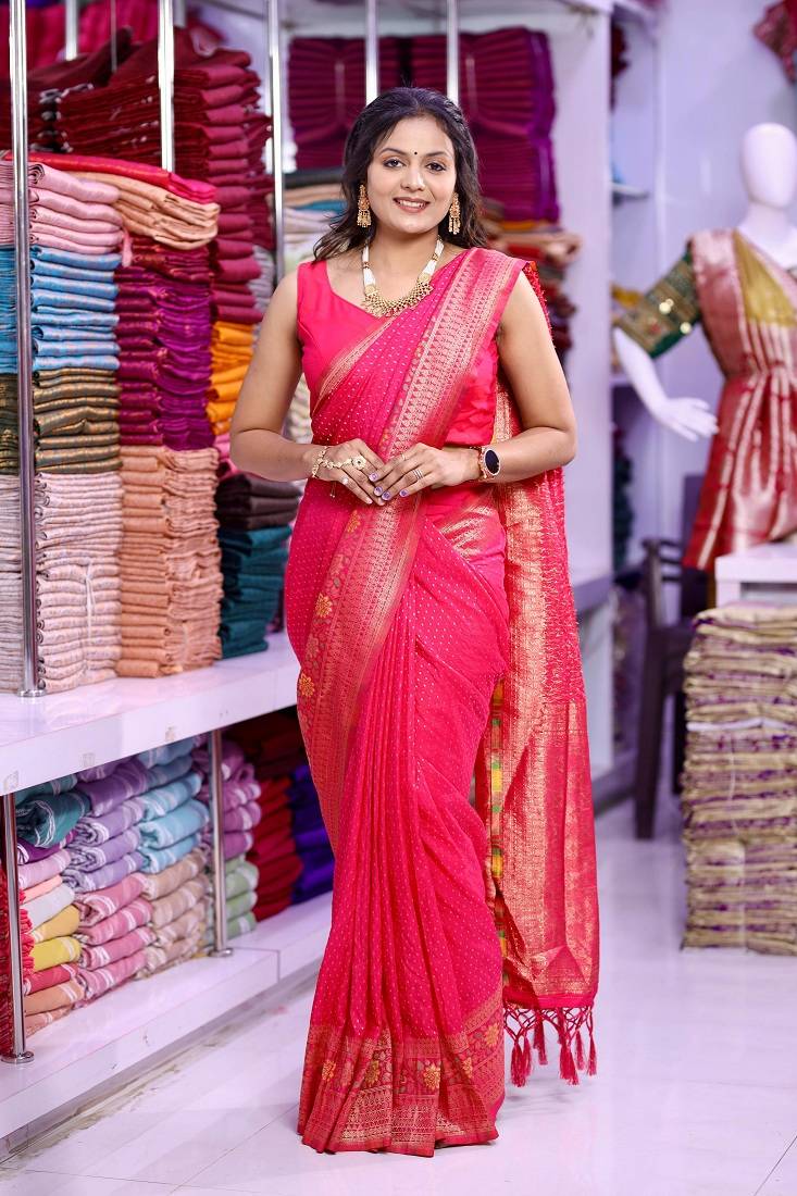 Rani-Pink khadi georgette Saree