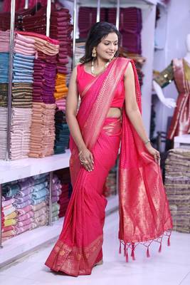 Rani-Pink khadi georgette Saree 4
