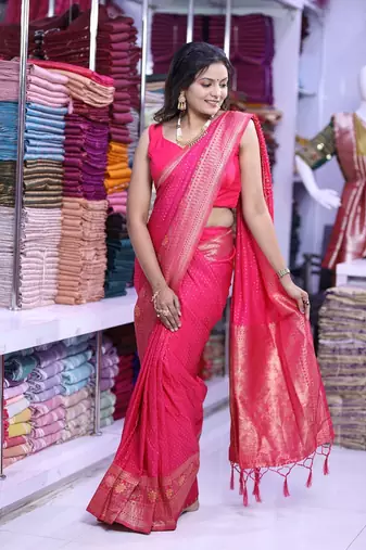 Rani-Pink khadi georgette Saree