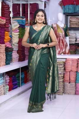 Dark-Green khadi georgette Saree 3