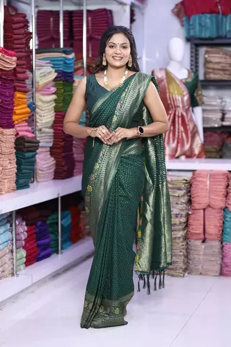 Dark-Green khadi georgette Saree