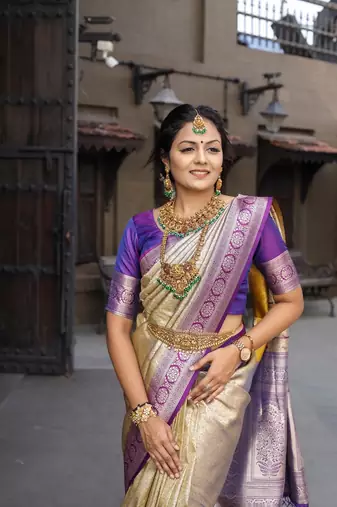 Cream Color  Soft Silk Indian Saree