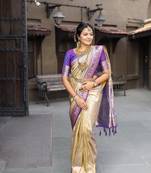 Cream Color  Soft Silk Indian Saree