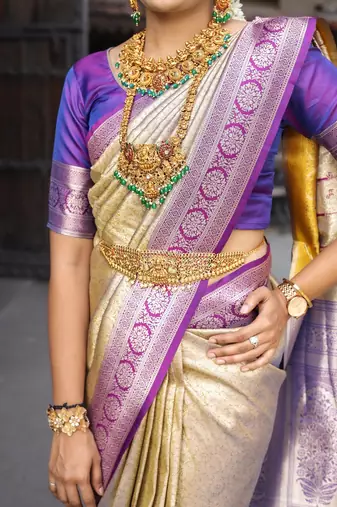 Cream Color  Soft Silk Indian Saree