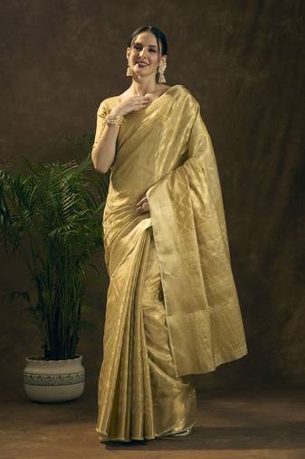 Beige tissue banarasi zari work saree