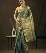 Teal tissue woven design banarasi zari work saree
