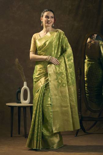 Mint green tissue banarasi zari work saree