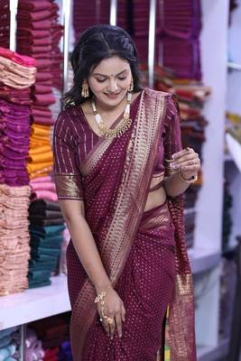 Maroon khadi georgette Saree 1