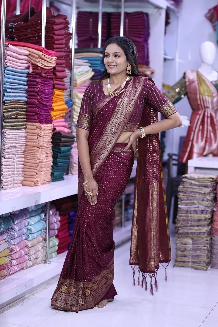 Maroon khadi georgette Saree