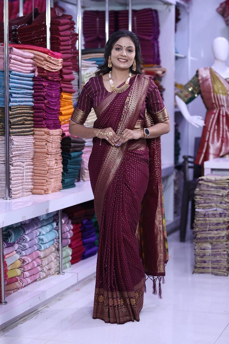 Maroon khadi georgette Saree