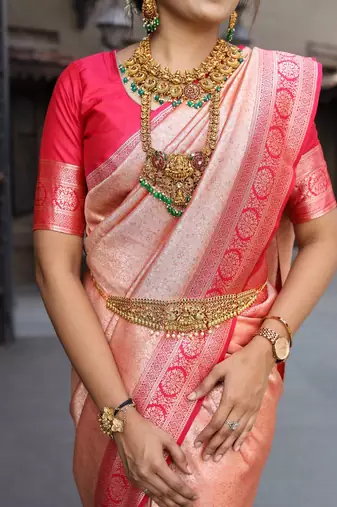 Light pink soft silk saree for women