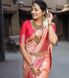 Light pink soft silk saree for women