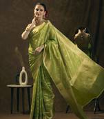 Mint green tissue faux banarasi zari work saree