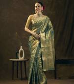 Teal tissue faux banarasi zari work saree