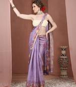 Purple floral printed art silk saree