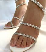 White rhinestone art leather heels