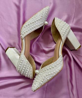 White pearls satin leather heels 1