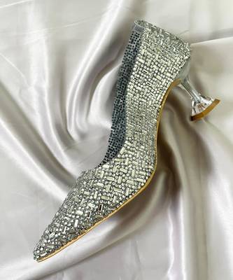 Silver rhinestone acrylic heels 1