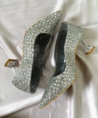 Silver rhinestone acrylic heels 2