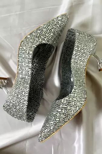 Silver rhinestone acrylic heels