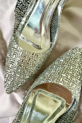 Silver rhinestone acrylic heels