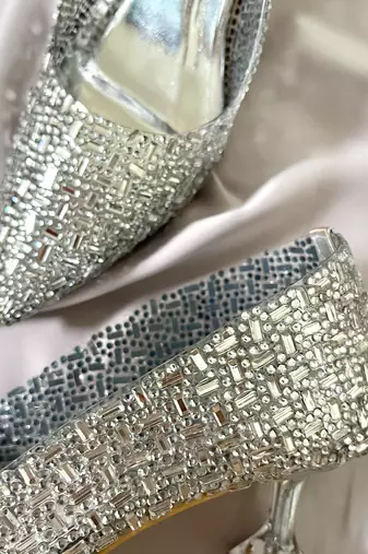 Silver rhinestone acrylic heels