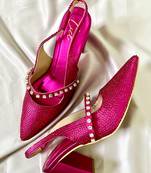 Pink rhinestone satin leather heels