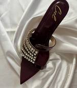 Deep maroon rhinestone art leather heels