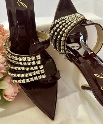 Deep maroon rhinestone art leather heels 2