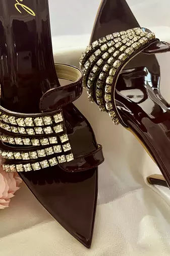 Deep maroon rhinestone art leather heels