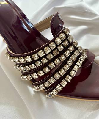 Deep maroon rhinestone art leather heels 3