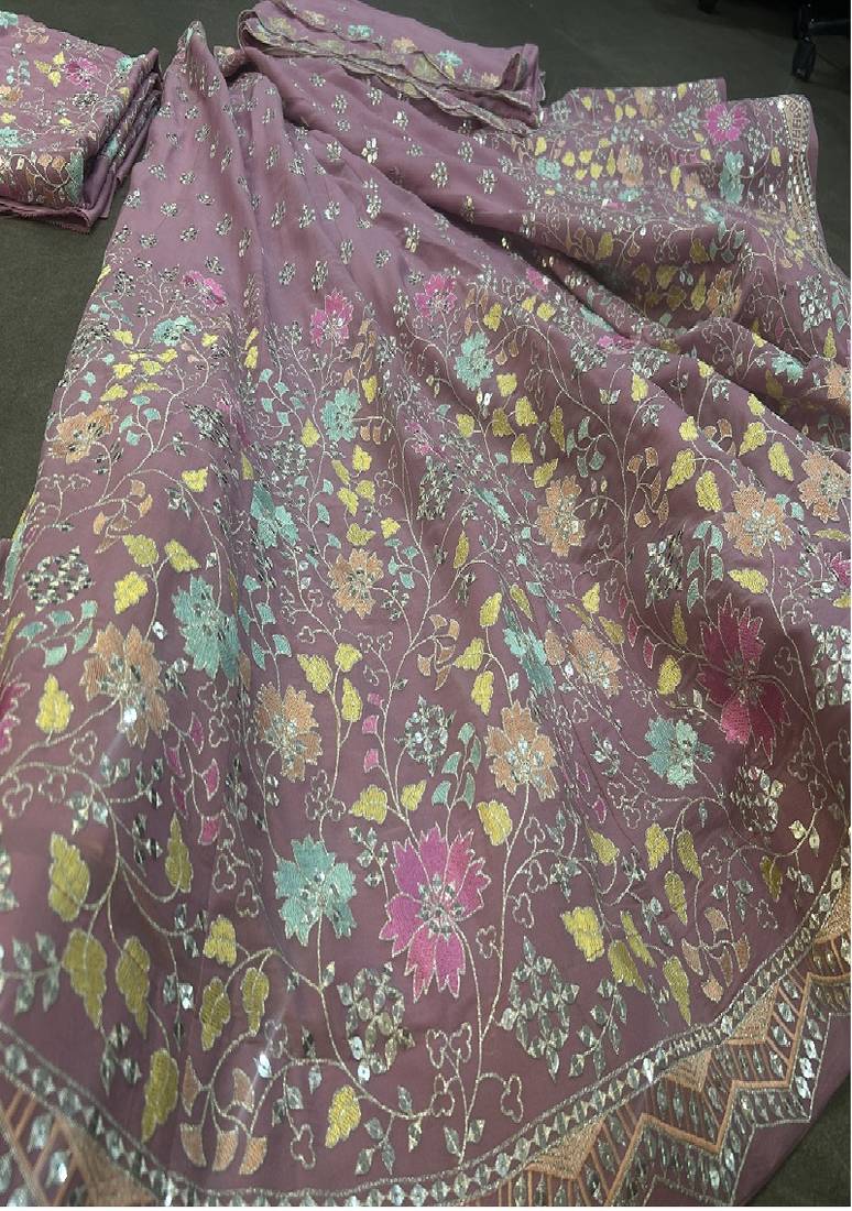 Light Purple Embroidered Faux Georgette Designer Lehenga Choli