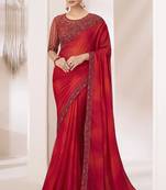 Embroidered red chiffon designer saree