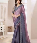 Embroidered grey chiffon designer saree