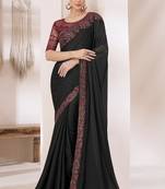 Embroidered black chiffon designer saree