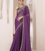 Embroidered purple chiffon designer saree