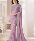 Embroidered baby pink chiffon designer saree