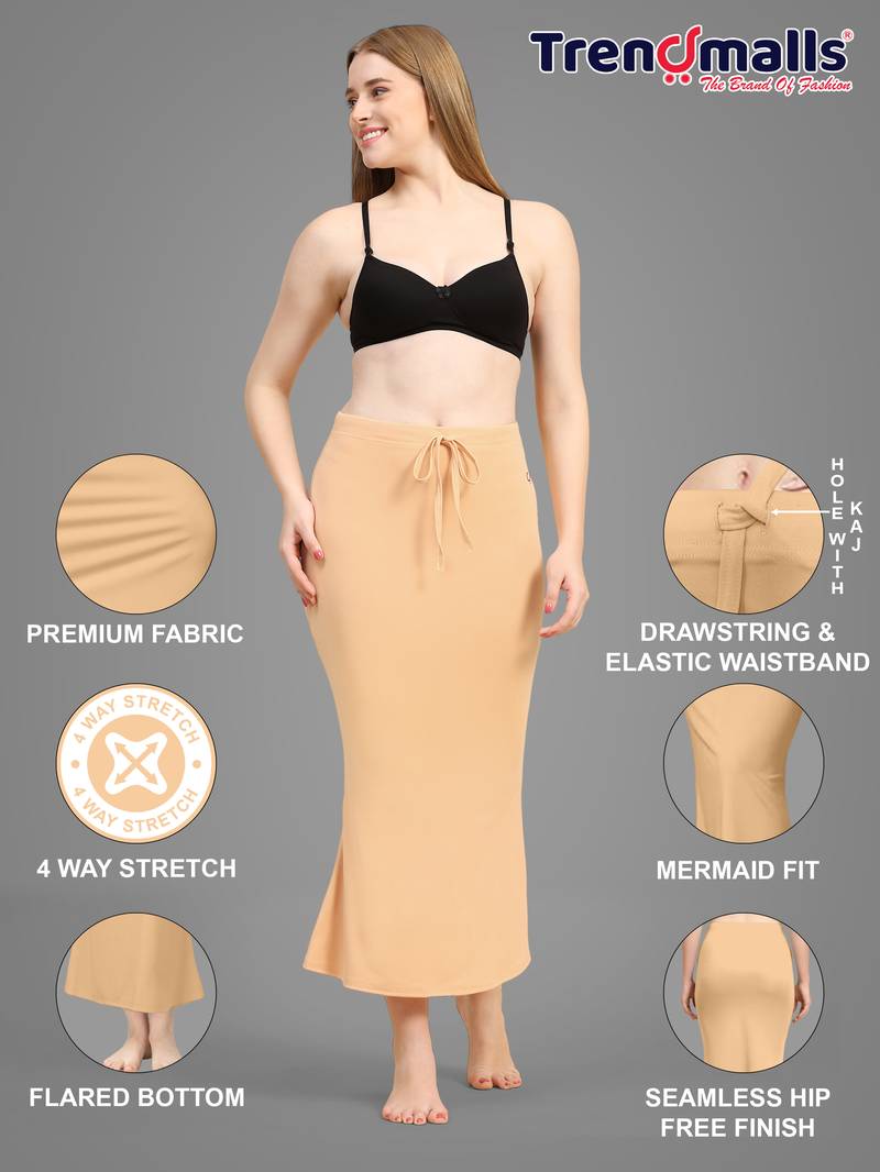 Women's Plain Nylon Petticoat Skirts for Saree Silhouette Shape Wear set of 2