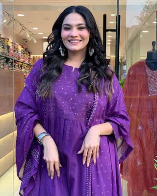 Blue color cotton printed kurti pant dupatta set 3