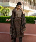 Cotton ajrakh print sequence work straight kurti pant With dupatta