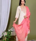 Ivory embroidered kurti pant dupatta set