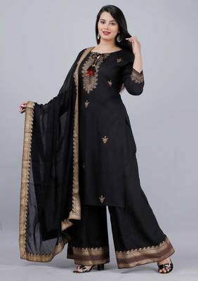 Black pakistani readymade salwar kameez set indian designer palazzo kurta suit set top 1