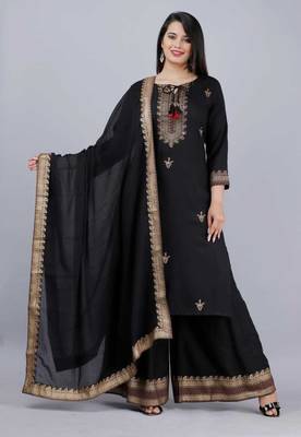 Black pakistani readymade salwar kameez set indian designer palazzo kurta suit set top 2