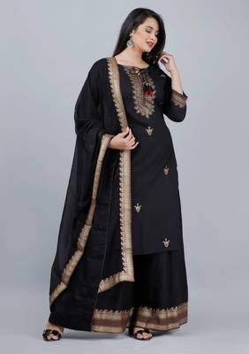 Black pakistani readymade salwar kameez set indian designer palazzo kurta suit set top 3
