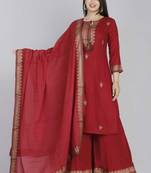 Red pakistani readymade salwar kameez set 